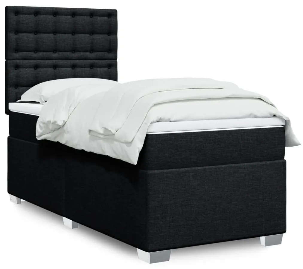 vidaXL Pat box spring cu saltea, negru, 90x190 cm, textil
