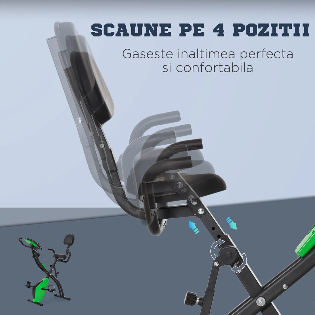 Bicicleta Pliabila 2 în 1, Rezistenta 8 Nivele Elastice pentru Brate si Ecran LCD, 97x51x115cm, Verde HOMCOM | Aosom RO