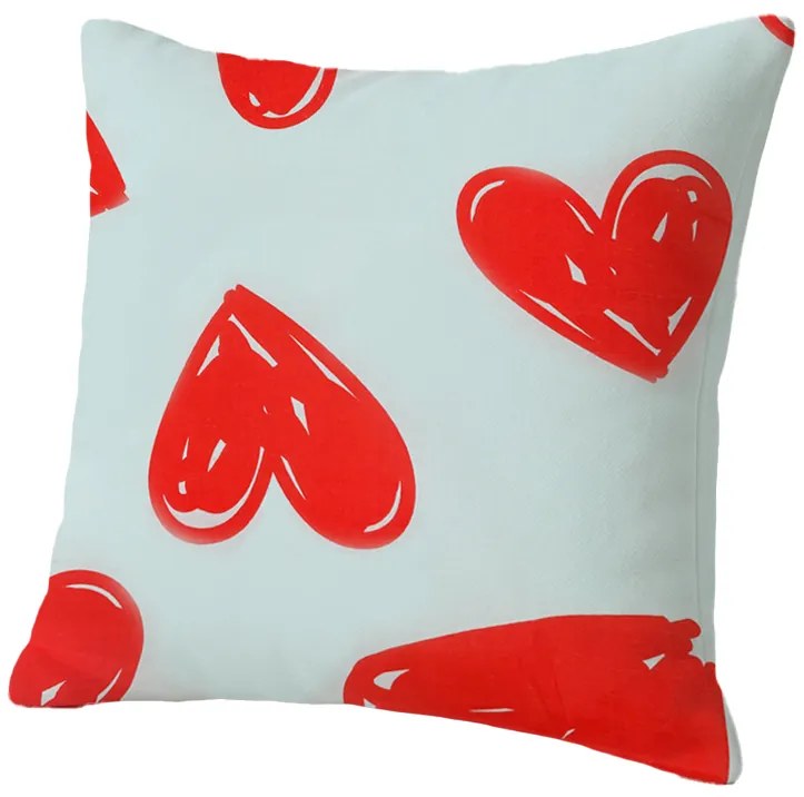 Set 2 bucati huse decorative pentru perne WARM HEART 45x45 cm, albastru deschis