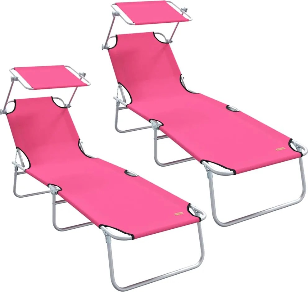 vidaXL Șezlong 2 pcs Roz 58 x 188 x 77cm Poliester