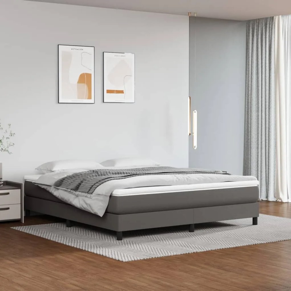 3120710 vidaXL Cadru de pat, gri, 160x200 cm, piele ecologică