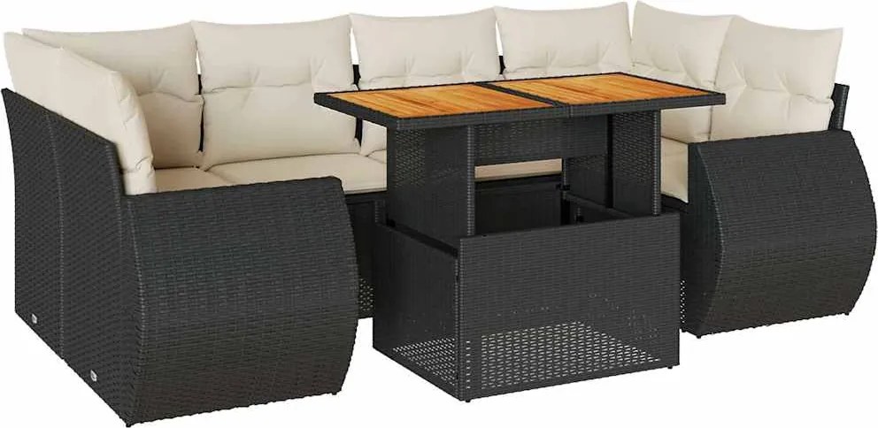 vidaXL Set canapele de grădină cu perne, 7 piese, negru, poliratan
