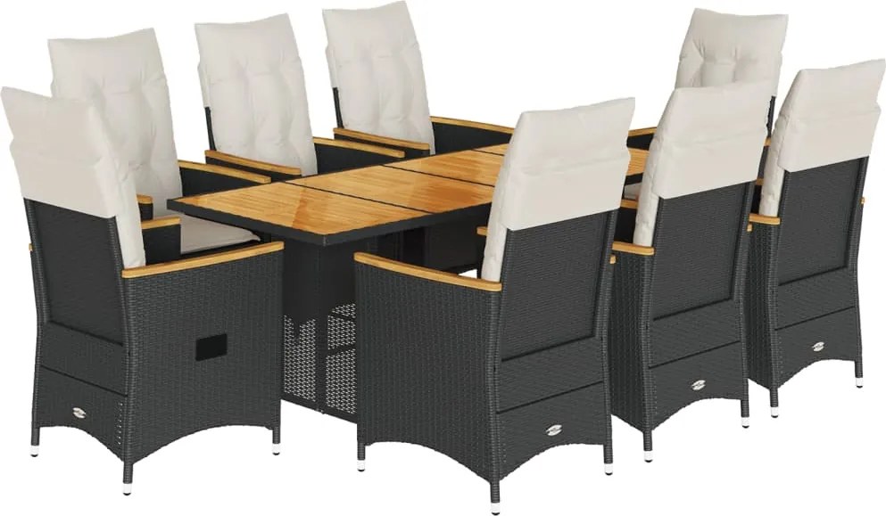 vidaXL Set mobilier de grădină cu perne, 9 piese, negru, poliratan