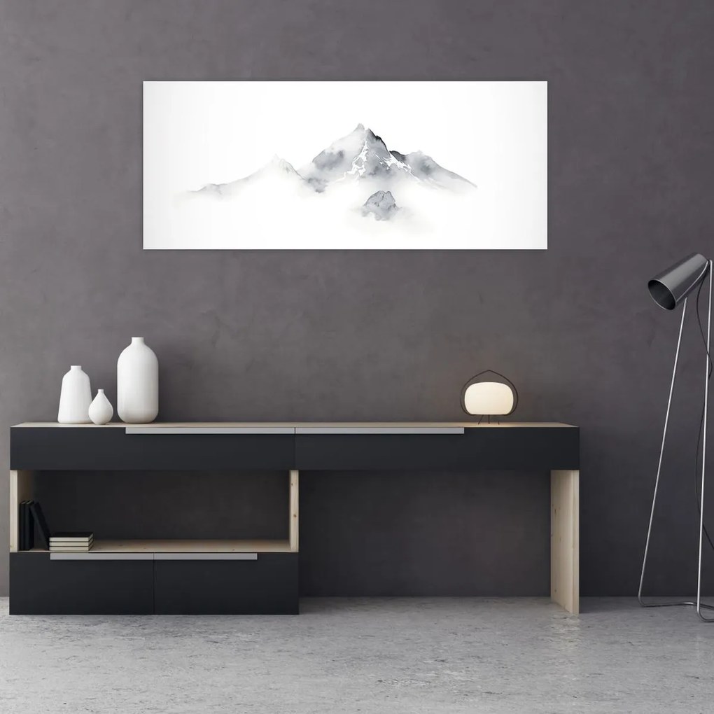 Tablou - Pictură cu cerneală de munți (120x50 cm)