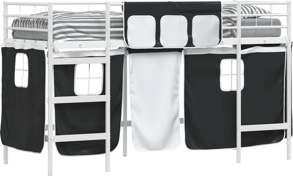 vidaXL Cadru de Pat Pe Două Niveluri pentru Copii cu Cortine