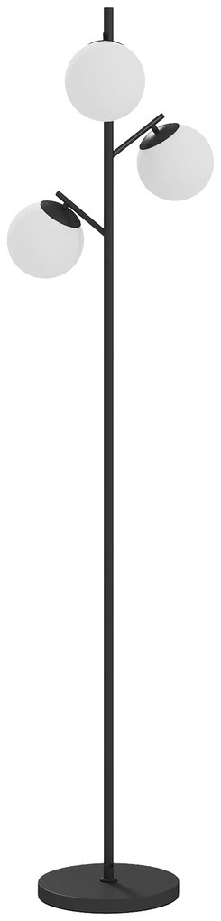 HOMCOM Lampadar de podea în metal cu 3 abajururi globe din sticlă mată albă 40W Ø 27 x 169 cm negru | Aosom Romania