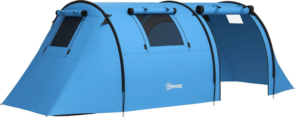 Outsunny Cort pentru 3 persoane cu ferestre, cârlig, geantă de transport, impermeabil 3000 mm 470x220x150 cm Albastru deschis | Aosom Romania