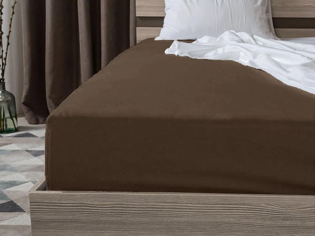 Cearsaf jersey cu lycra maro inchis 90 x 200 cm