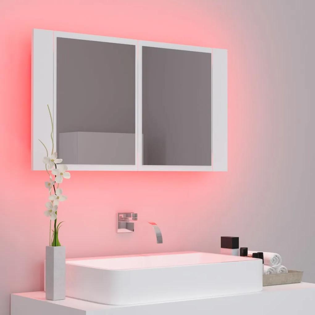 Dulap de baie cu oglindă și led, alb, 80x12x45 cm