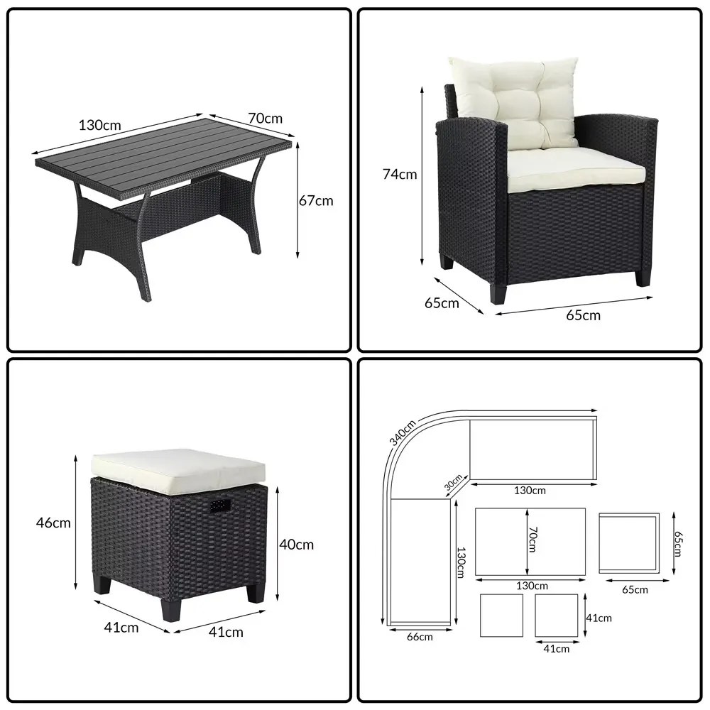 Deuba Set rattan Sedan + fotoliu + 2x taburet - negru
