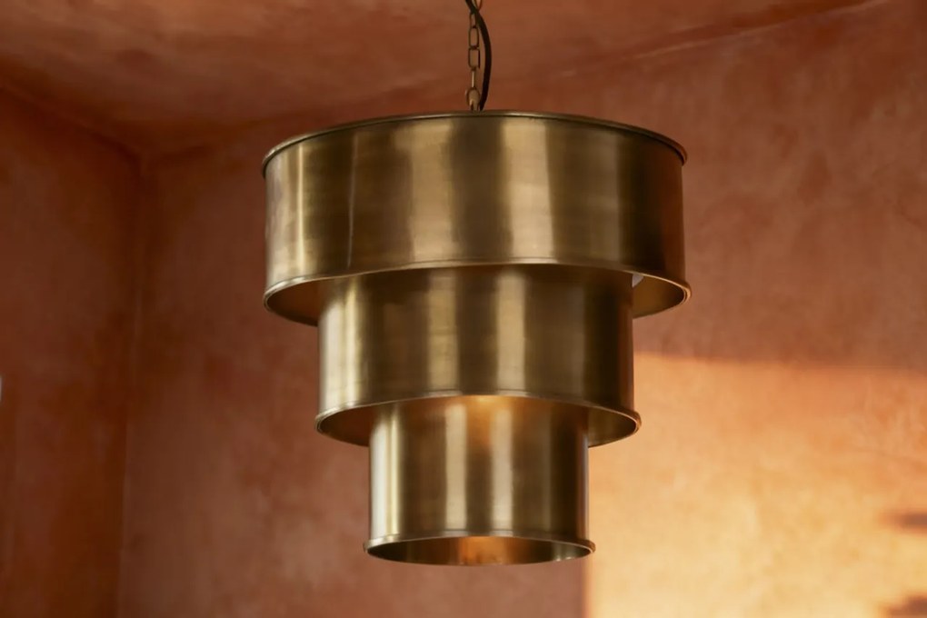 Lustră suspendată din metal, auriu, cu 3 abajururi, 41 x 42 cm, „Vichy”