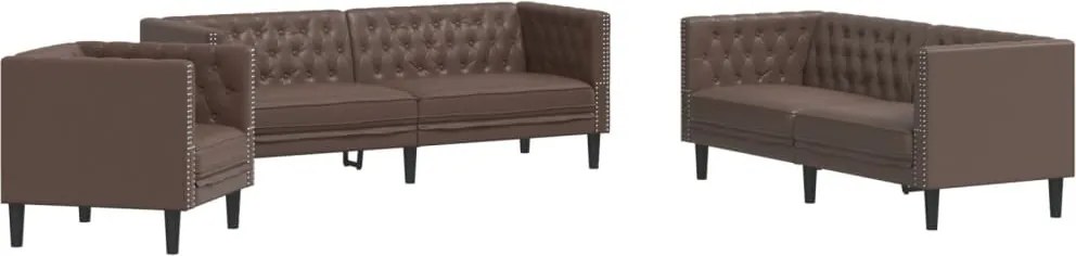 vidaXL Set canapele Chesterfield cu 3 locuri, maro, piele eco.
