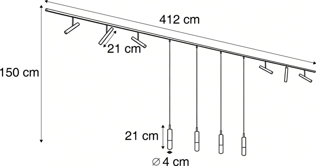 Sistem de iluminat pe șină modern negru cu 6 spoturi și 4 lumini suspendate bronz închis monofazat - Slimline Avery Loyce