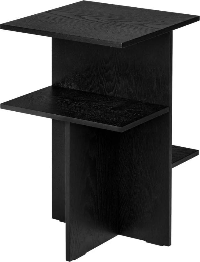 Noptieră neagră cu rafturi cu aspect de lemn de stejar Atik – noo.ma