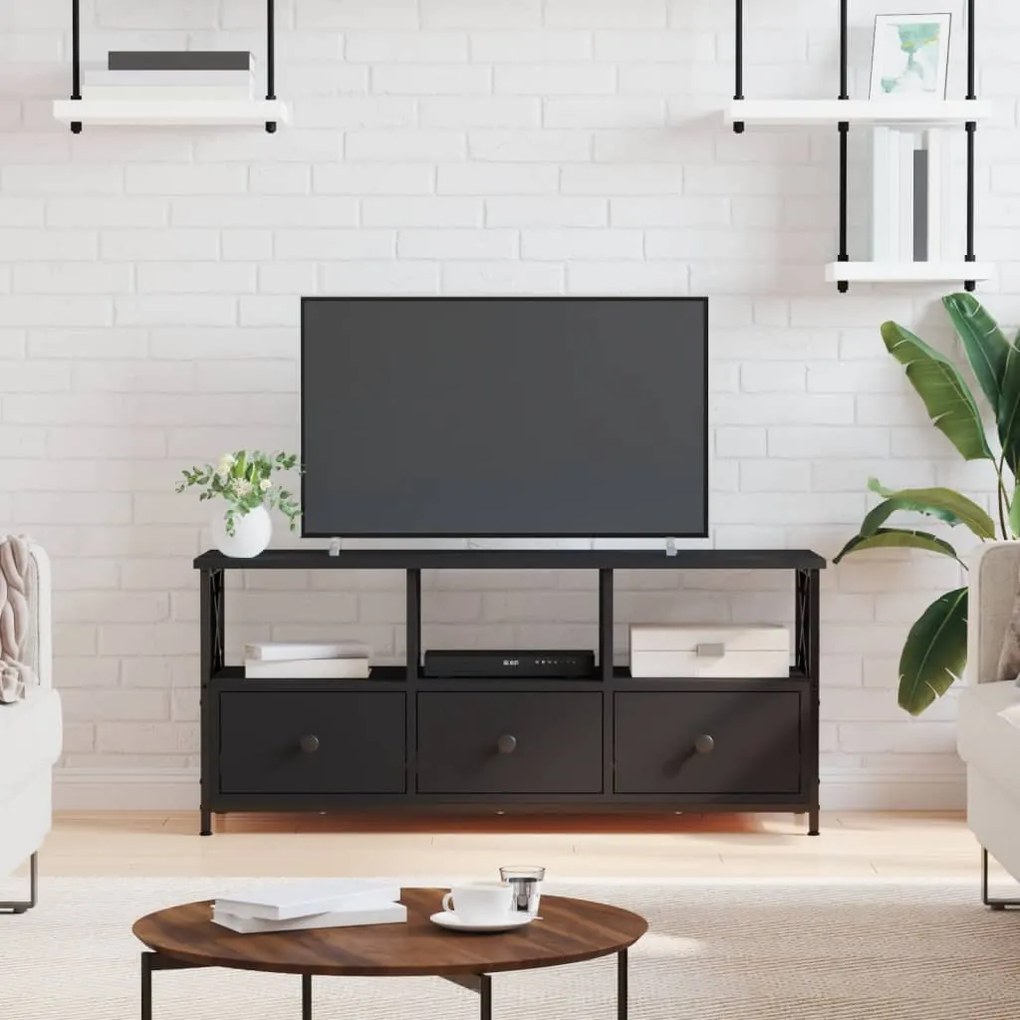 vidaXL Comodă TV, negru, 102x33x45 cm, lemn prelucrat &amp; fier