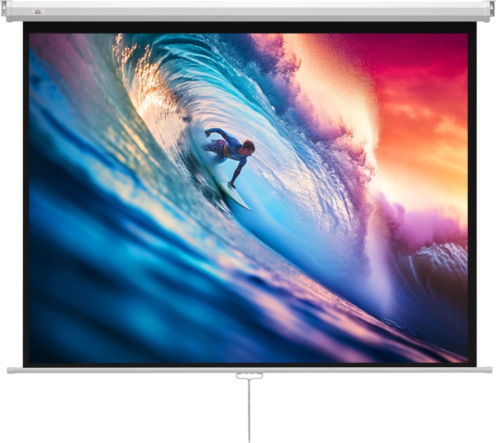 HOMCOM Ecran de Proiecție 84 Inch Format 4:3, Ecran Rulabil cu Unghi de 160° și Montare pe Tavan sau Perete, 181x8x138 cm, Alb | Aosom Romania