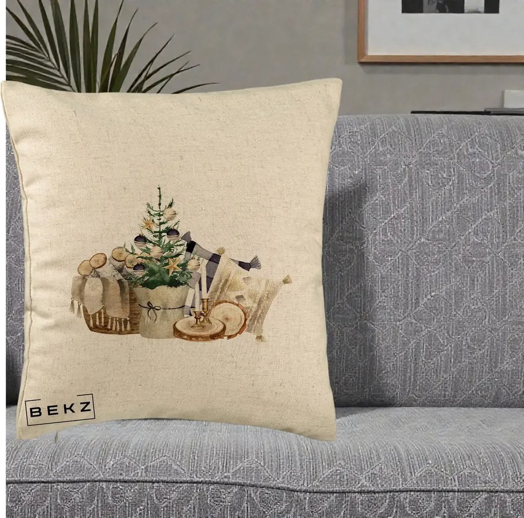 Perna Decorativa Colt Cozy de Craciun Boho, 40x40 cm, Bej, Husa Detasabila, Perna Inclusa, BEKZ®