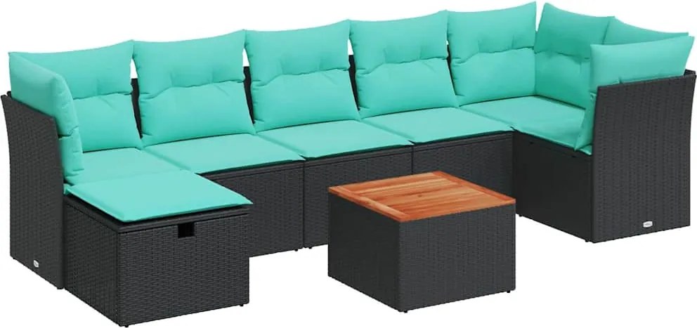 vidaXL Set mobilier de grădină cu perne, 8 piese, negru, poliratan