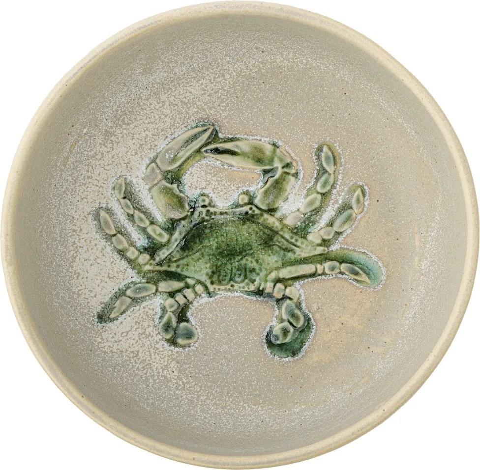 Set 4 boluri din ceramică cu crab verde în relief, D14,5×H5 cm, „Hadden"