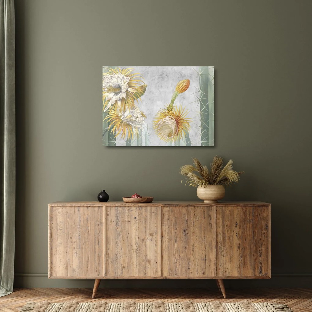Tablou pe sticlă - Cactuși înfloriți (70x50 cm)