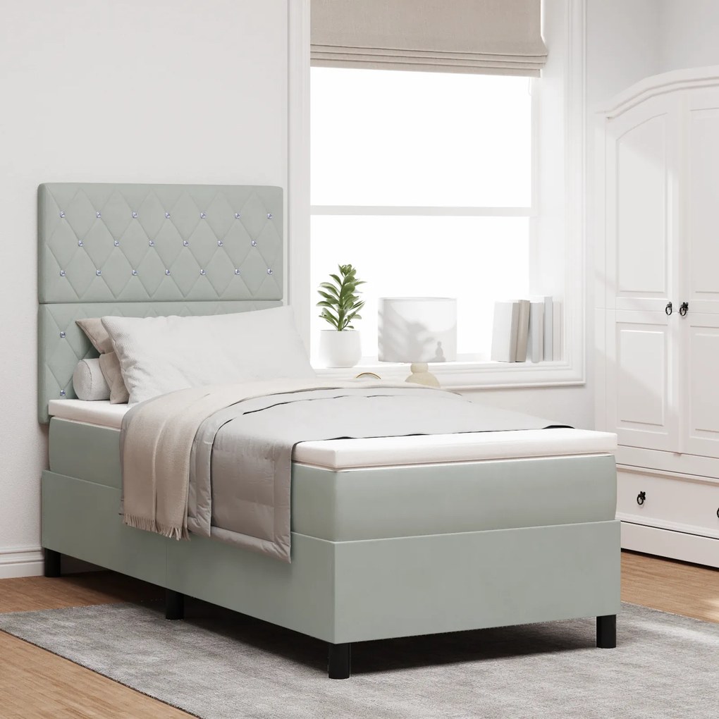 vidaXL Pat box spring cu saltea &amp; LED, gri deschis, 100x200 cm catifea