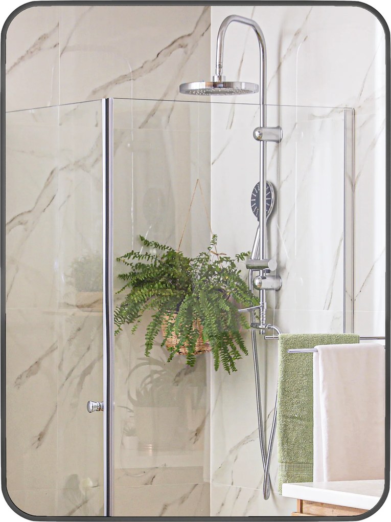 HOMCOM Oglindă de Baie 60 x 80 cm Oglindă Decorativă de Perete cu Ramă Metalică și Cârlig Ușor de Agățat pentru Sufragerie, Hol, Intrare - Negru | Aosom Romania