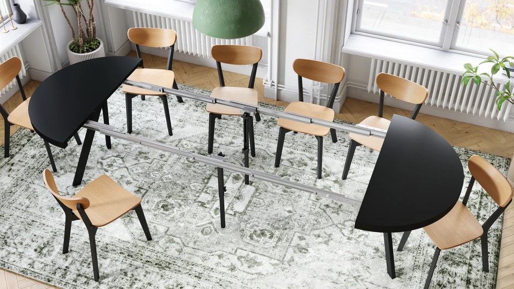 Mazzoni EXPANSO Negru Mat/picioare negre - MASĂ MARE ROTUNDĂ Ø110 EXTENSIBILĂ PÂNĂ LA 310 cm CU PICIOARE Y LOFT/INDUSTRIALĂ