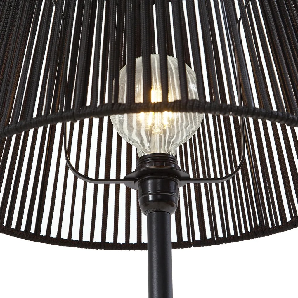 Lampă de podea de exterior neagră cu abajur din frânghie neagră IP44 - Virginia Jayla