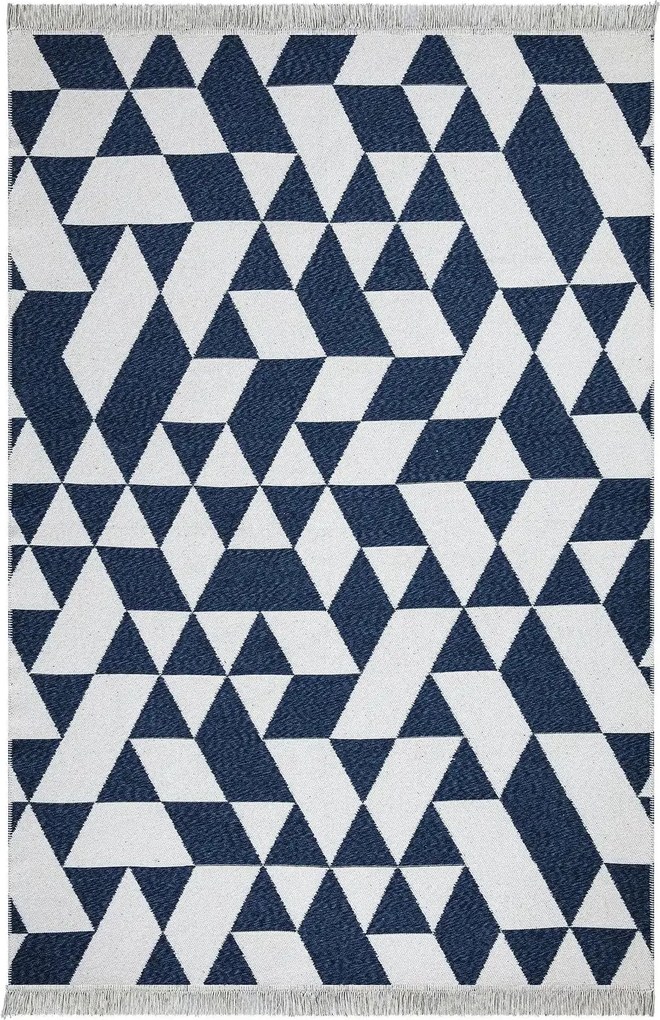 Covor 22992A, 80x150 cm, forma dreptunghiulara, bumbac, alb/albastru