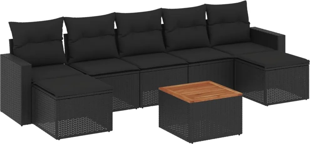 vidaXL Set mobilier de grădină cu perne, 8 piese, negru, poliratan