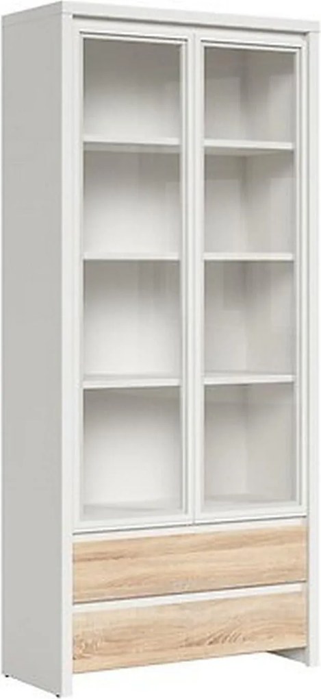 Vitrina KASPIAN, alb/stejar, PAL, 90x41x201 cm