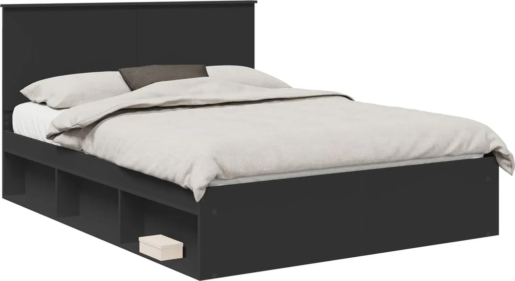 vidaXL Cadru de pat cu headboard Negru 150 x 200 cm Lemn de pin masiv