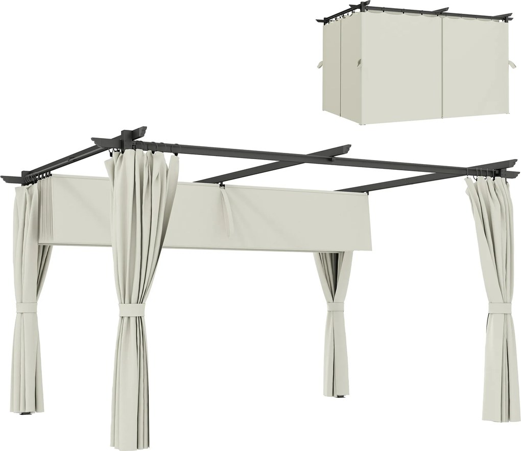 Outsunny Pergolă 3 x 3 m cu Copertină Retractabilă și Perdele, Adăpost de Soare UPF30+ pentru Grădină, Terasă, Exterior | Aosom Romania