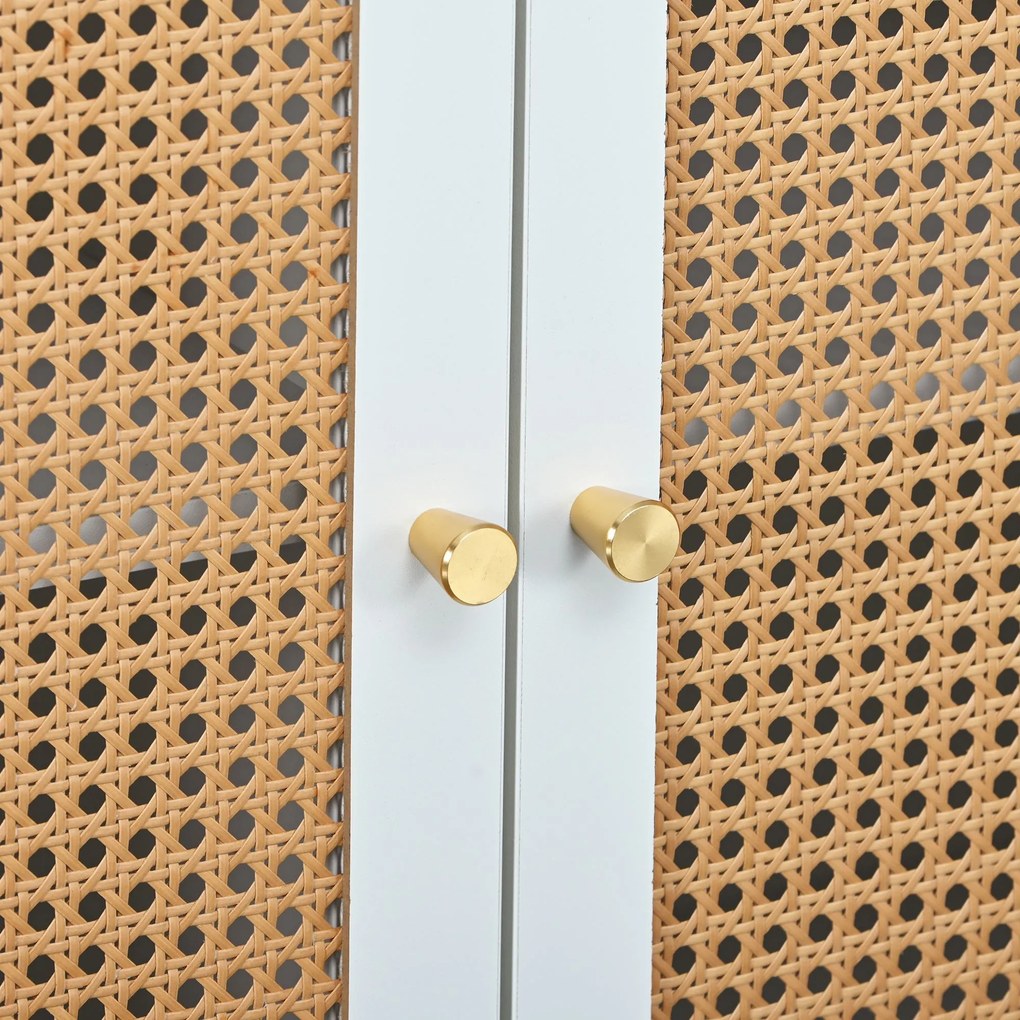 Comodă modernă cu 3 uși din ratan și mânere din metal, Alb | Aosom Romania