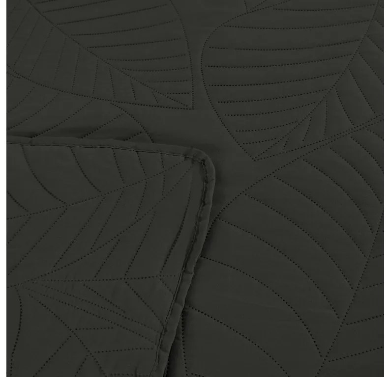 Cuvertura de pat gri inchis cu model LEAVES Dimensiune: 170 x 210 cm