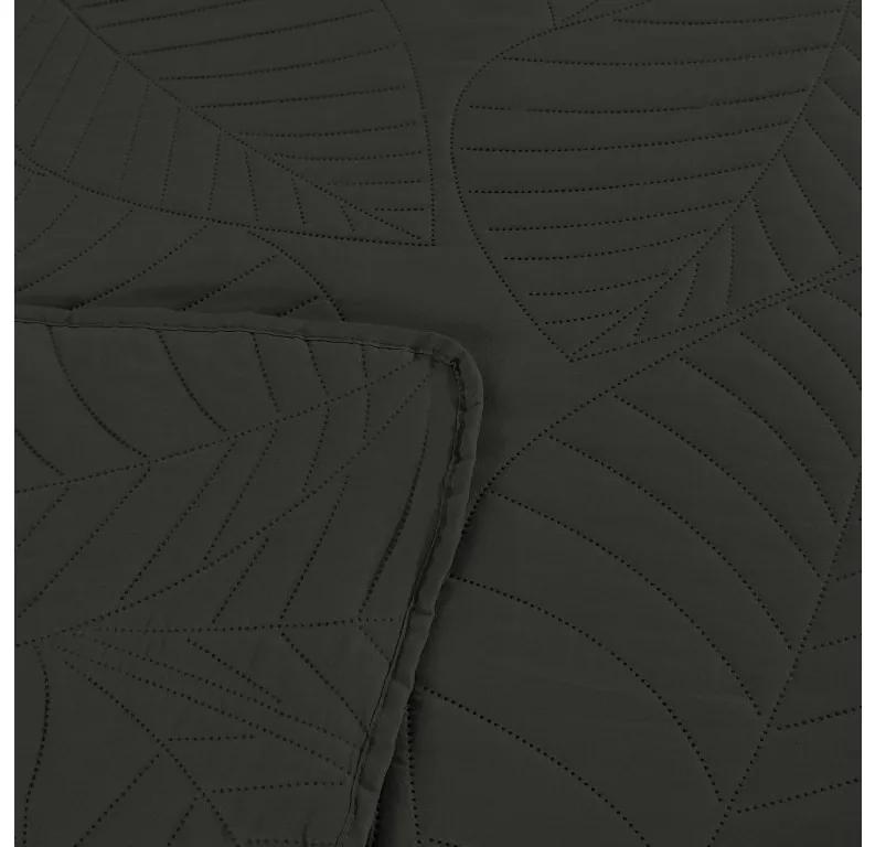 Cuvertura de pat gri inchis cu model LEAVES Dimensiune: 220 x 240 cm