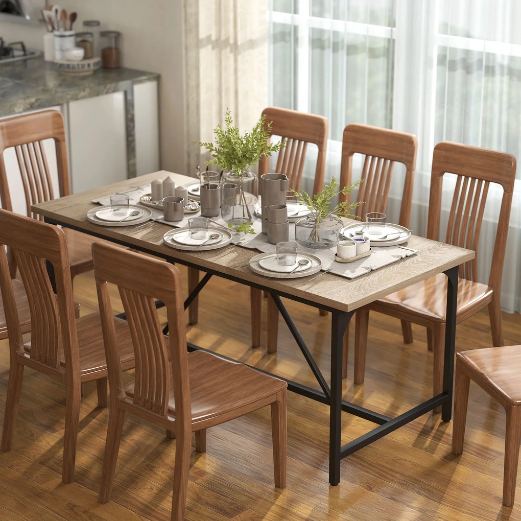 HOMCOM Masă dreptunghiulară de dining pentru 6-8 persoane masă de bucătărie stil industrial 180 x 80 x 75,5 cm efect lemn natural | Aosom Romania