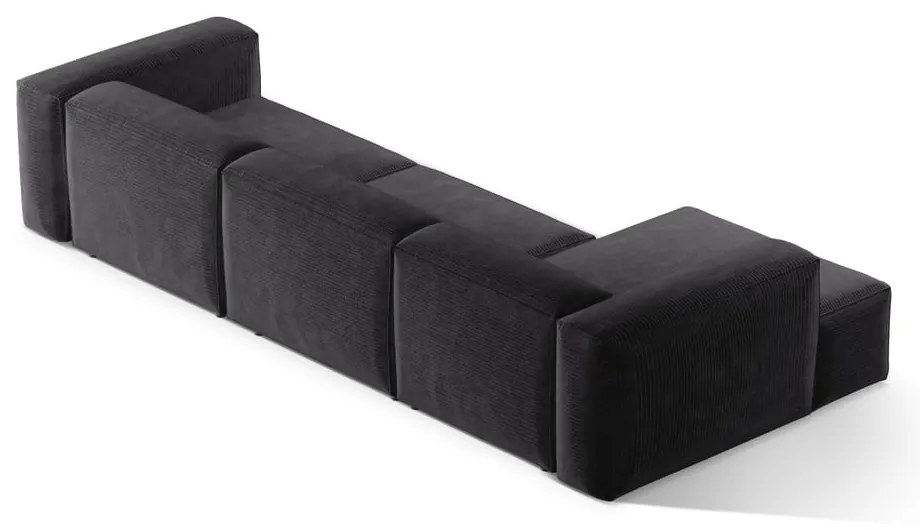 Colțar gri închis cu tapițerie din catifea reiată (cu colț pe partea stângă/cu șezlong) Bergamo – Cosmopolitan Design