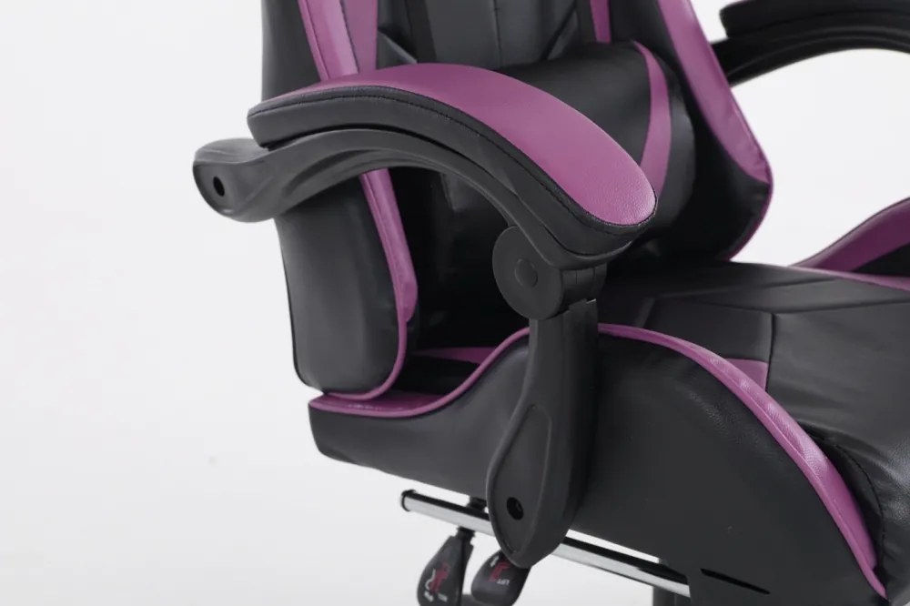 Scaun gaming, masaj în perna lombară, suport picioare, piele PU, Negru/Mov
