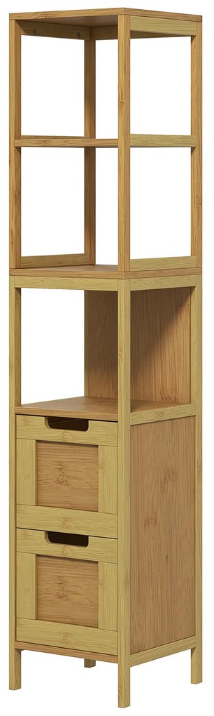 kleankin Dulap Baie Stil Natural dim. 30L x 30l x 144H cm 3 rafturi 2 sertare Bambus | Aosom Romania
