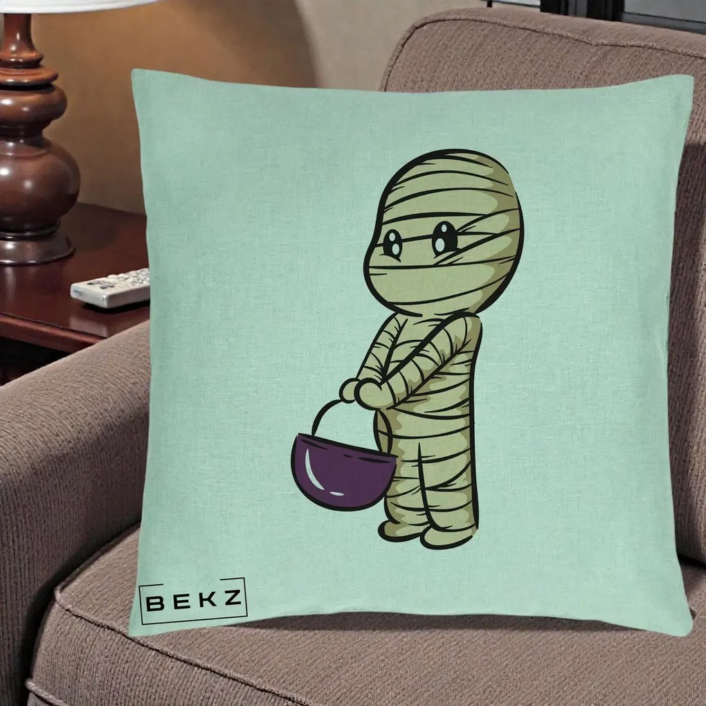 Perna Decorativa Halloween Mummy Kawaii cu Cos, 40x40 cm, Verde Menta, Husa Detasabila, Perna Inclusa, BEKZ®