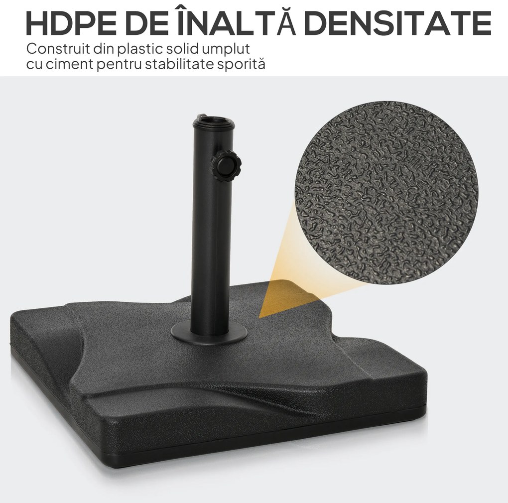 Outsunny Suport Pătrat pentru Umbrelă, Bază Greutate 20kg din Plastic, 41.5x41.5x35cm, Ideal pentru Exterior, Negru | Aosom Romania