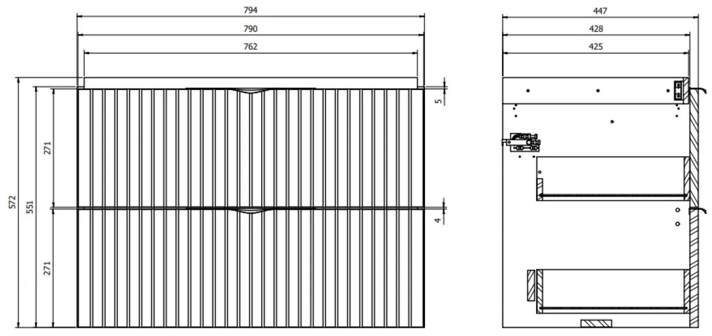 Set dulap baie suspendat 2 sertare si lavoar inclus 80 cm, dulap baie suspendat si dulap baie tip coloana, culoare fiord mat, MDF,Cersanit Tirso