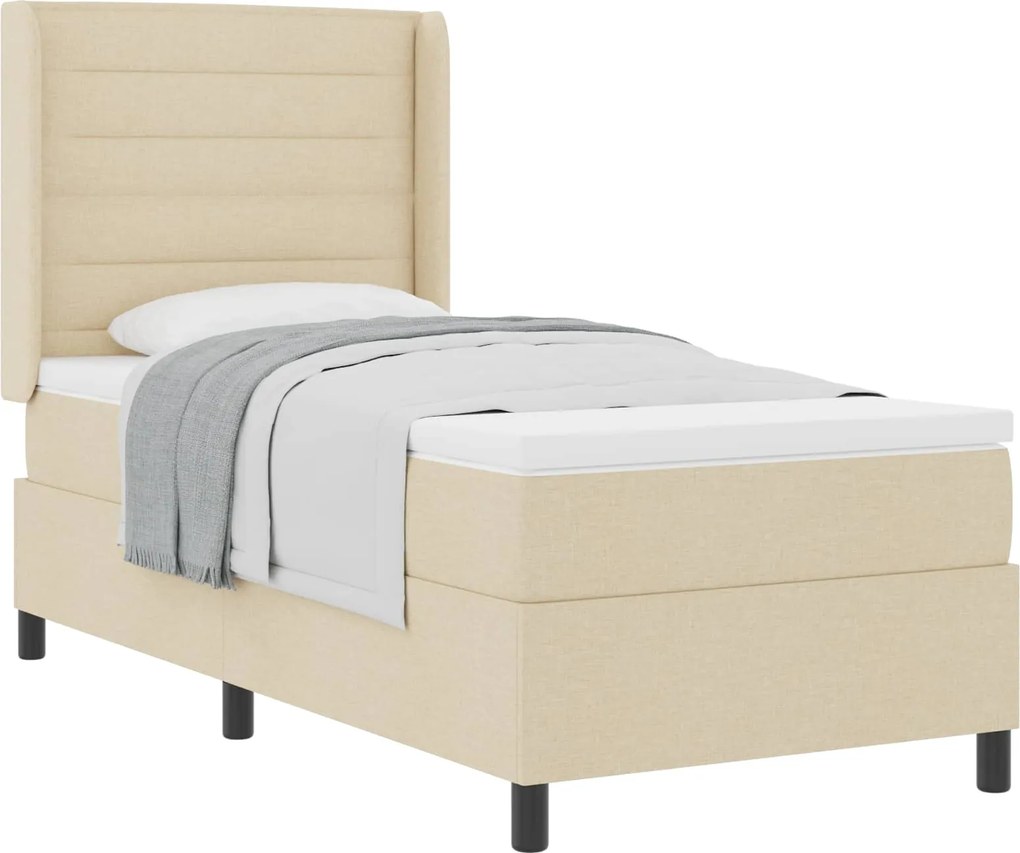 vidaXL Pat cu arcuri cu saltea cu headboard Crem 200 x 90 cm țesătură
