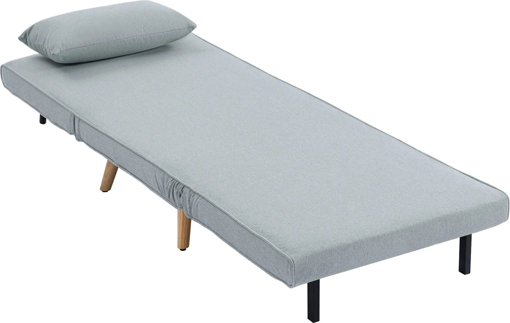 HOMCOM Fotoliu șezlong convertibil 3 în 1 pat fotoliu 1 loc spătar 5 poziții în material cu pernă, gri | Aosom Romania