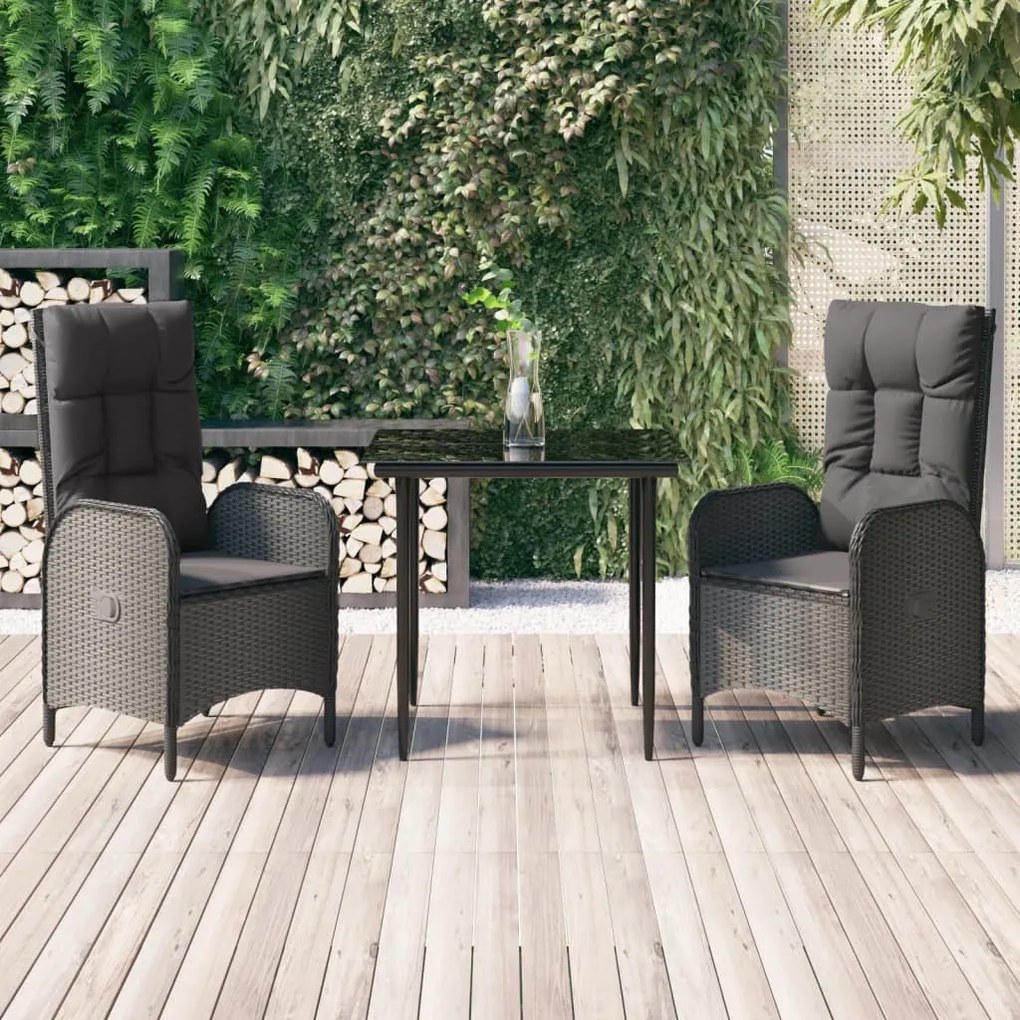 3185167 vidaXL Set mobilier de grădină cu perne, 3 piese, negru, poliratan