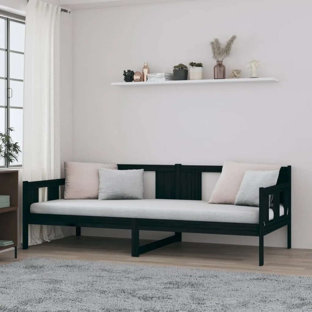 820281 vidaXL Pat de zi, negru, 90x190 cm, lemn masiv de pin