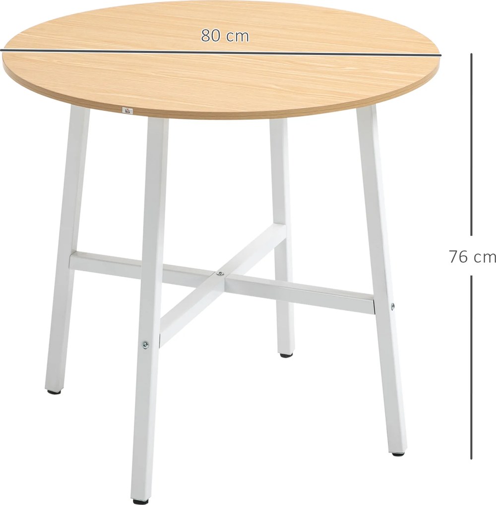 HOMCOM Masă de sufragerie, stil industrial, design rotunjit, stabilă până la 60 kg, Ø80 x 76H cm, lemn natural/Alb | Aosom Romania