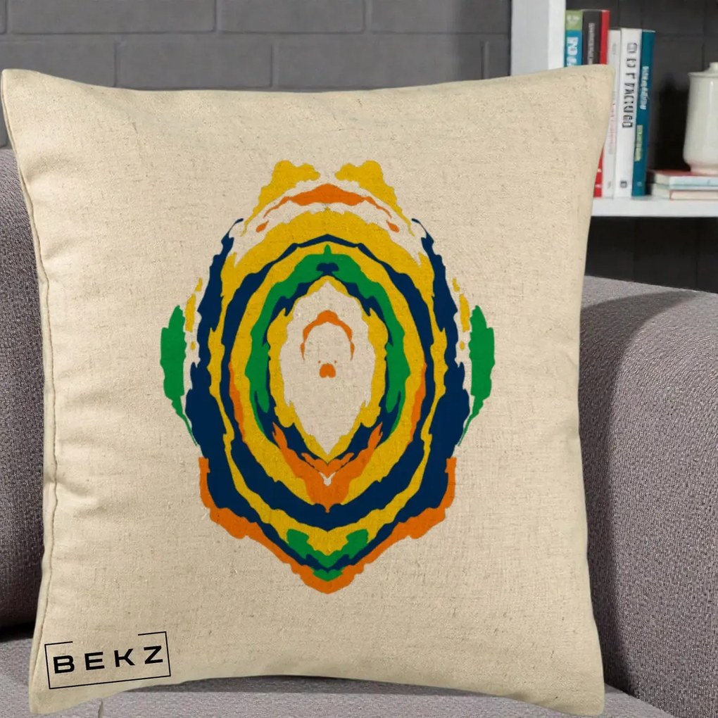 Perna decorativa Oval Abstract Multicolor, 40x40 cm cu Umplutura, Bej, BEKZ