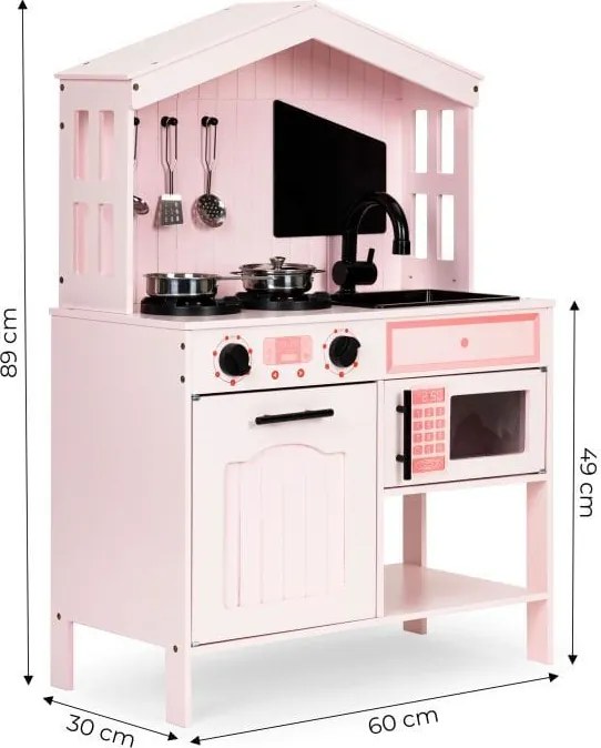 Bucatarie din lemn pentru copii cu cuptor, plita, microunde si accesorii